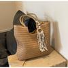 2025 new women's with fringed pendant woven fashion women's bag single shoulder tote bag large capacity bag