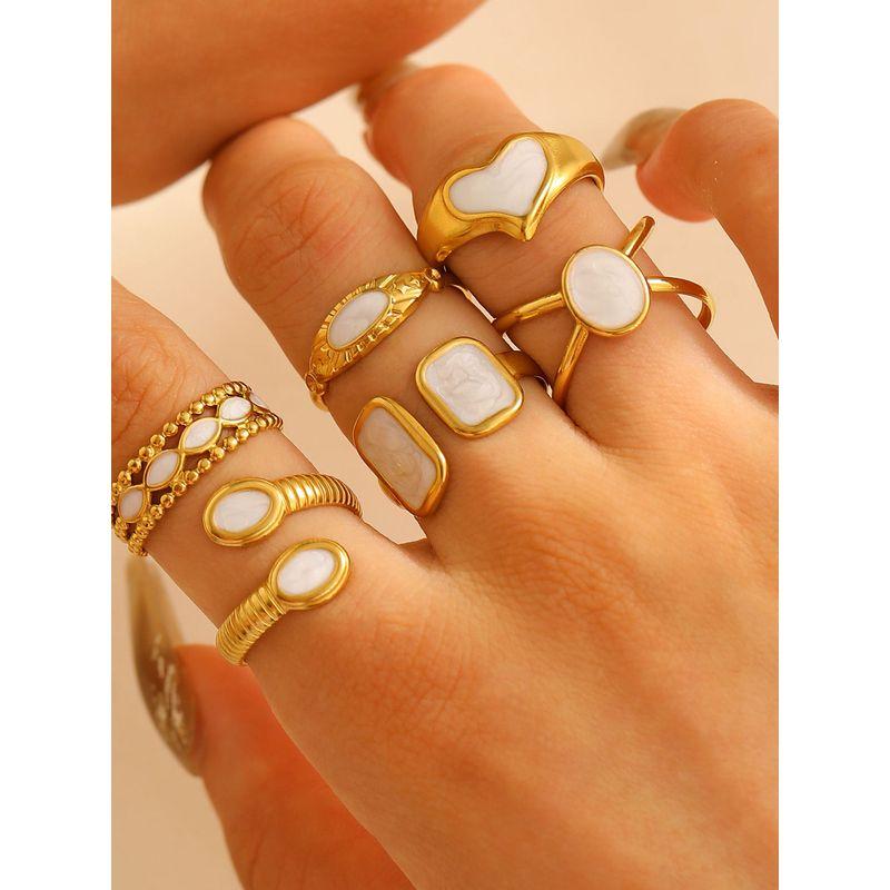 Bohemian Oil Drip Gradient Vintage Layered Titanium Steel Ring European and American Ins Style Geometric Open Stainless Steel Ring