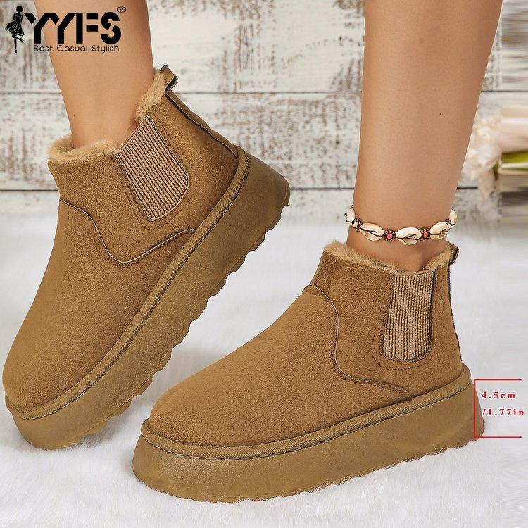 Autumn-winter Women's Winter Boots with Thick Soles with Cotton Lining and Round Toe Made of Cotton 35-43