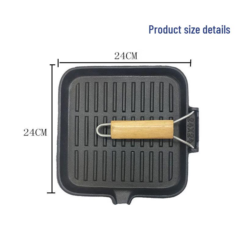 TLXT Cast Iron Square Grill Pan with Folding Handle