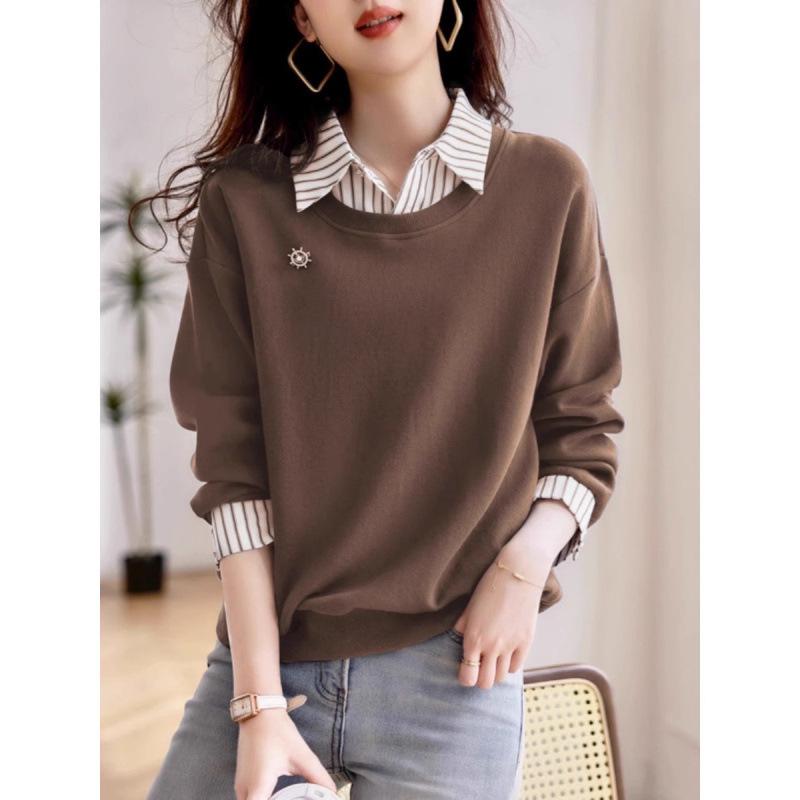 2024 Fashionable Slim Fit Long-Sleeved Sweatshirt for Women - Autumn Age-Reducing Fake Two-Piece Design