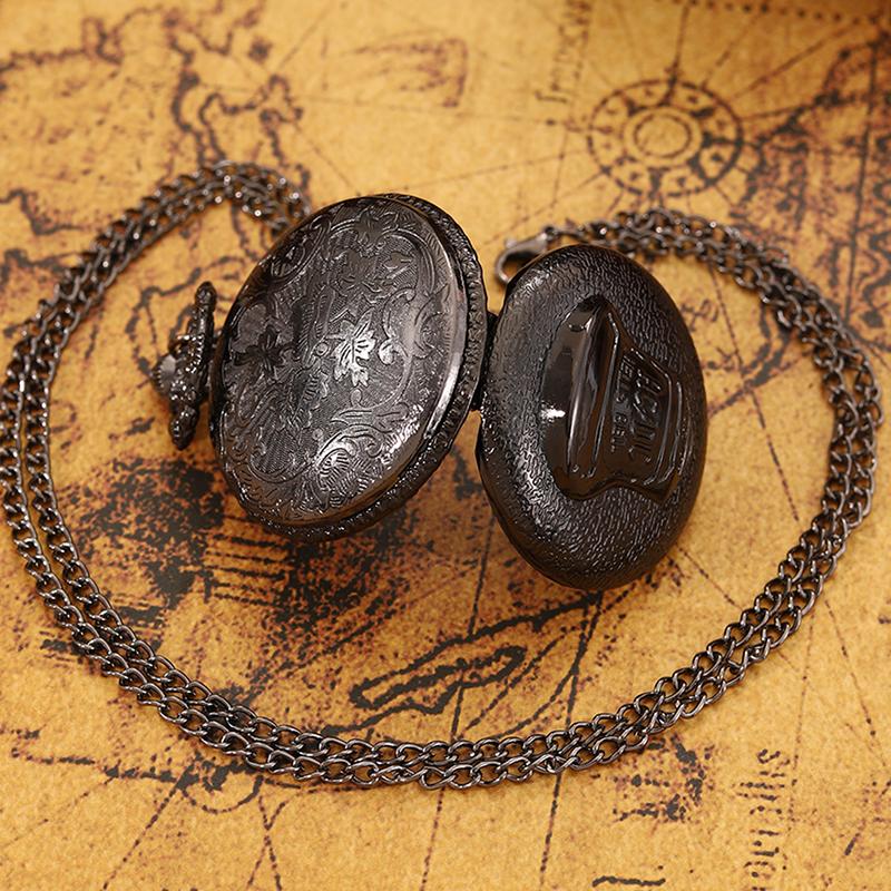 Orologio da Tasca Steampunk da Uomo Nero Motivo Campane dell'Inferno Orologio da Tasca al Quarzo Ciondolo Collana Catena FOB Orologio Migliori Regali per Uomini Donne