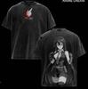 2026summer Akame Ga Kill Esdeath Anime Washed T-shirt Men Women Vintage Oversized Streetwear Harajuku Casual Cotton Tee