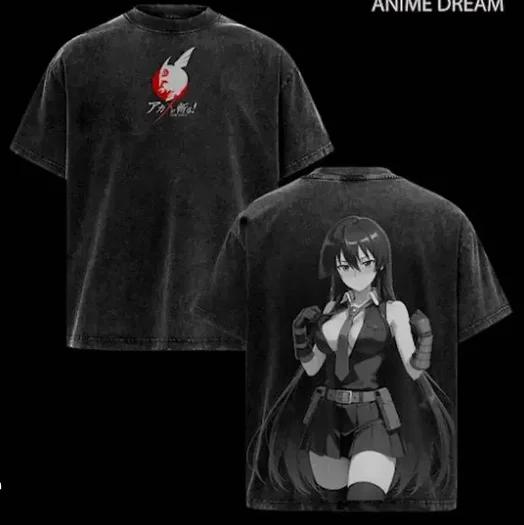 2026summer Akame Ga Kill Esdeath Anime Washed T-shirt Men Women Vintage Oversized Streetwear Harajuku Casual Cotton Tee