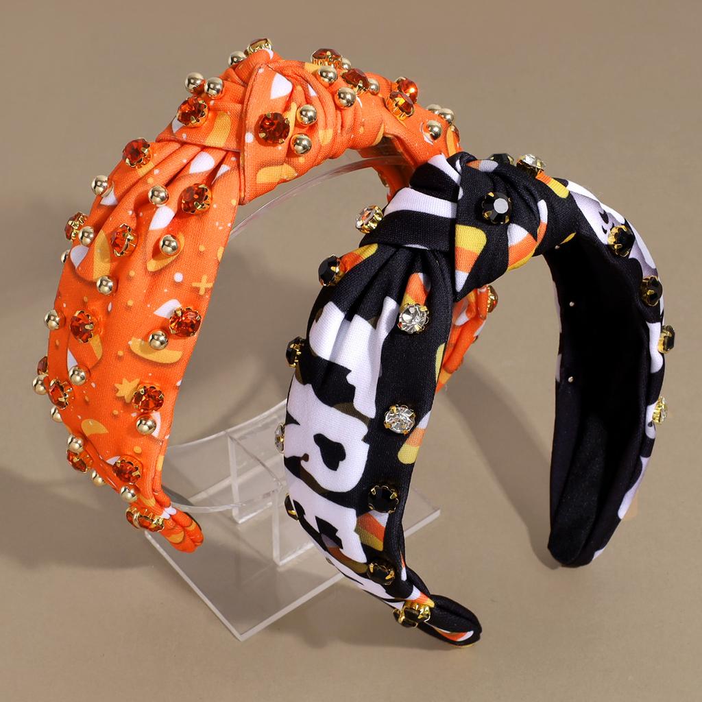 Halloween Fabric Spider Web Ghost Knot Broad Edge Headband Fashion Rhinestone Headband Headband