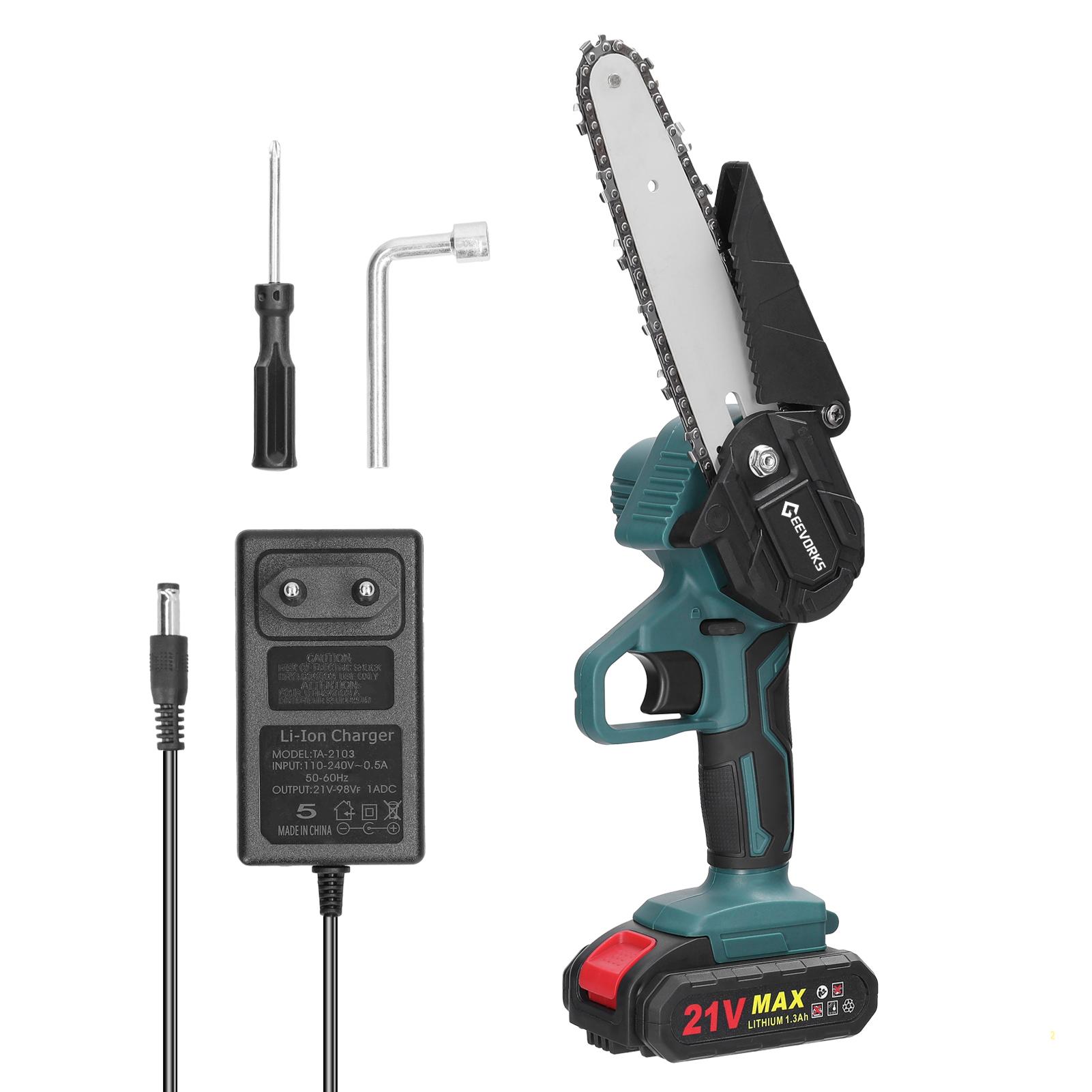 

21 В 6-дюймовые портативные электрические обрезные пилы, перезаряжаемая маленькая бензопила для раскалывания древесины, одноручная (EU) 1pcs 1300mAh battery