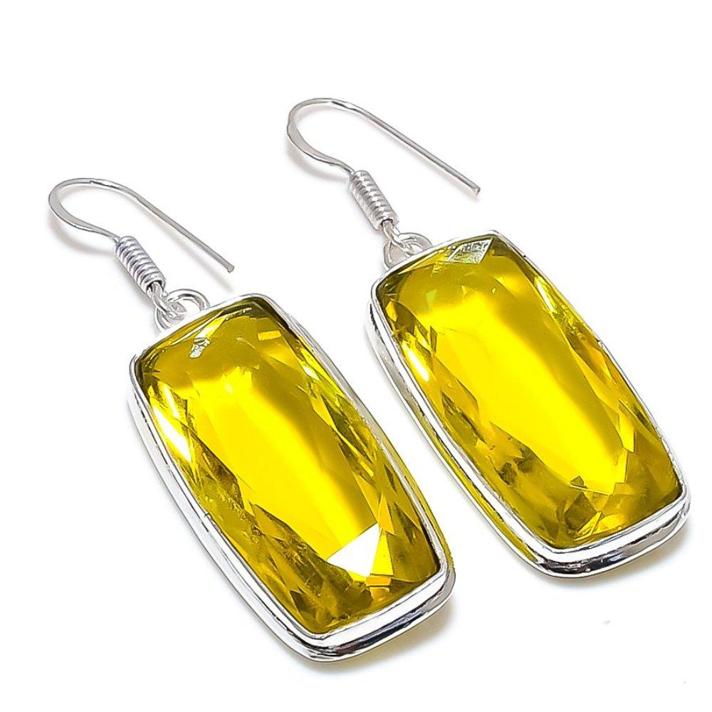 Lemon Topaz Gemstone 925 Sterling Silver Gift Jewelry Earring 2.01"