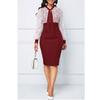Plus Size Women's Lace Long Sleeve Bodycon Dress Elegant High Waist Patchwork Midi Office Dress
