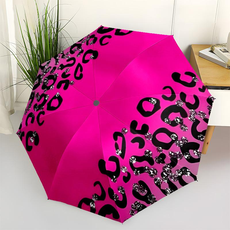 1pc Pink Leopard Print Automatic Opening/Closing Folding Umbrella with 8 Ribs,Portable Sunshade Umbrella Birthday and Holiday gifts yy251231140