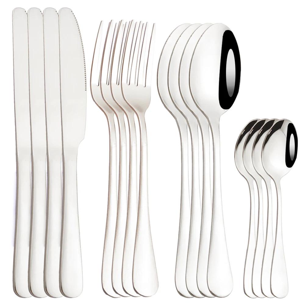 

Набор столовых приборов из 16 предметов, нержавеющая сталь, столовый нож, вилка, ложка, чайная ложка, столовые приборы, можно мыть в посудомоечной машине, кухонное зеркало, столовые приборы