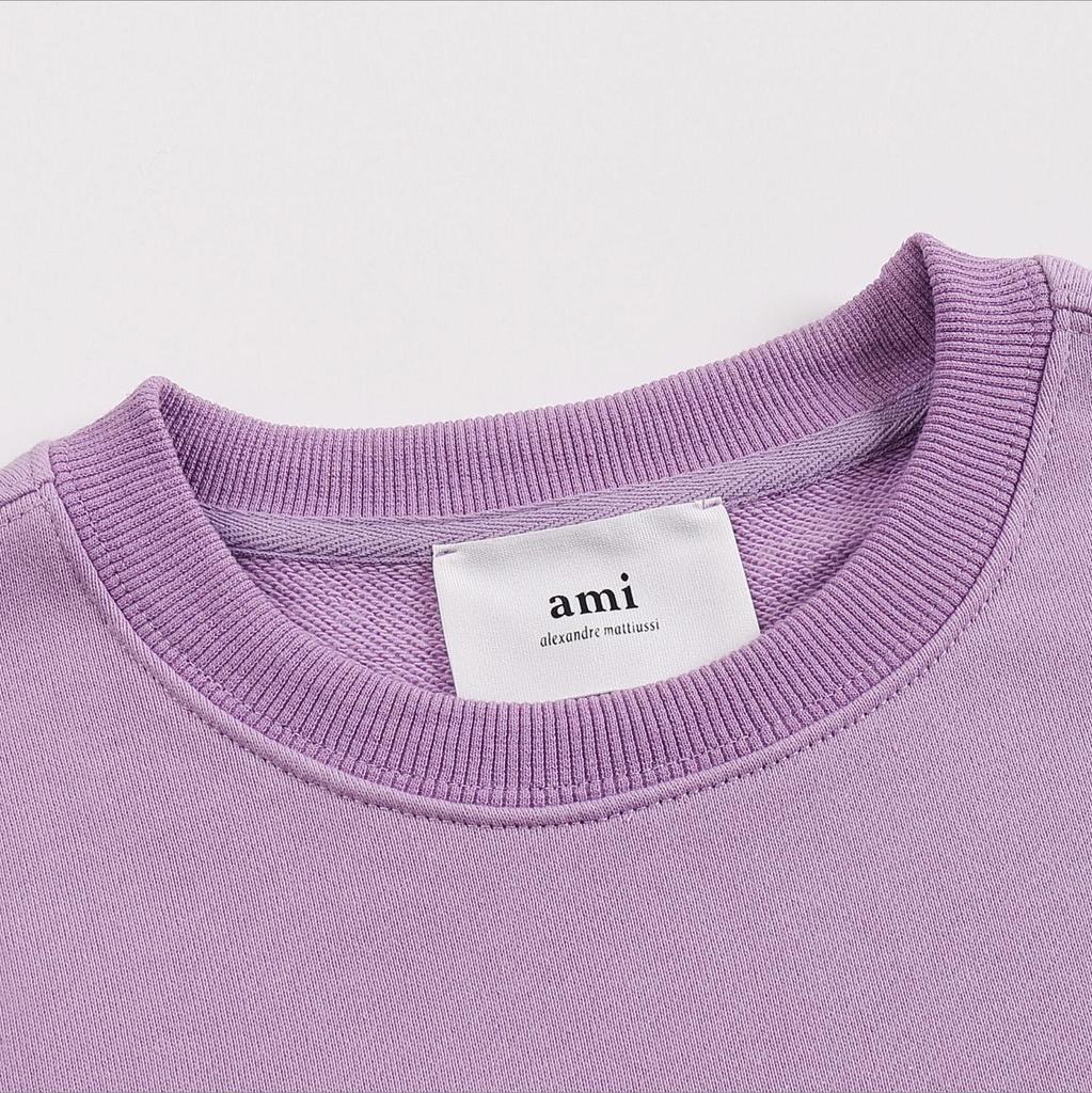 214 AMI 2025 Podzim a Zima Nová Vyšívaná Bílá Malé Srdce Vysoce kvalitní Bavlna Kulatý Výstřih Pánská Mikina