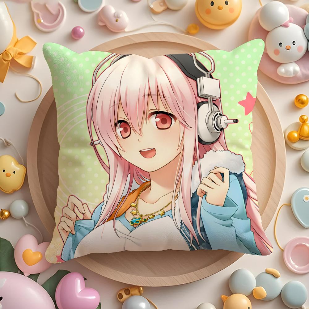 S-SUPER Anime S-SONICO Poszewka na poduszkę do domu i samochodu, wielofunkcyjna - Dwustronna, Miękka i Trwała do codziennego użytku