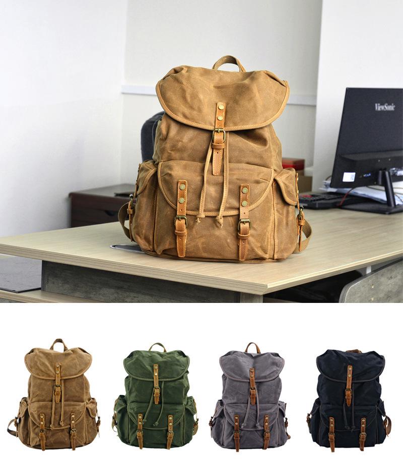 Retro Canvas Mountaineering Backpack - Large Capacity, Casual Soft Wax Grey for Men and Students