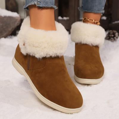 Fashion Solid Color Fluffy Faux Fur Snow Boots Women Flat Soft Sole Thick Plush Warm Winter Shoes Woman Non Slip Comfortable Ankle Boots