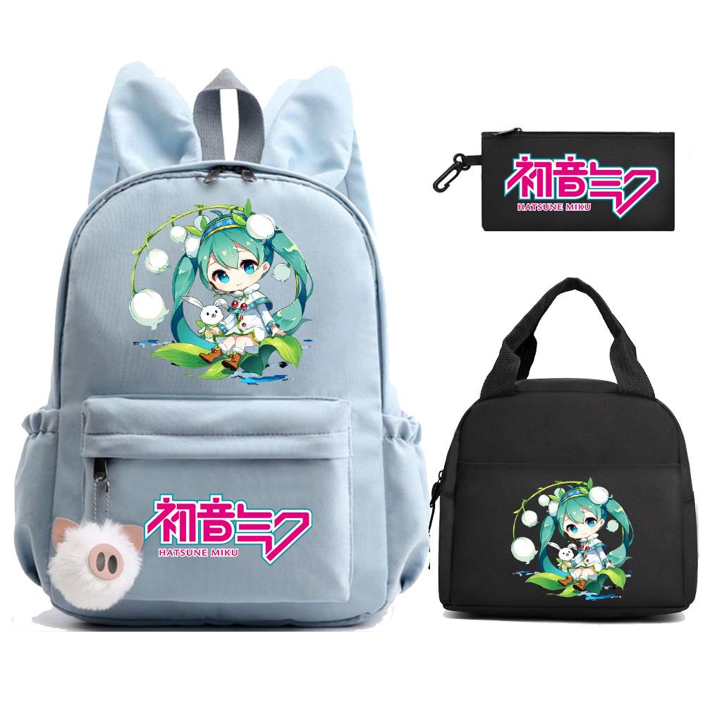 Zaino Stampato Cartoon Hatsune Miku Borsa Pranzo Astuccio per Bambini Studenti Borsa Scuola Ragazza Bambino Regalo Borsa da Viaggio Donna