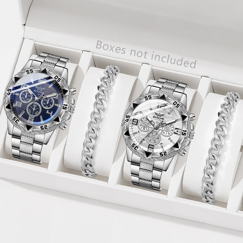 Men's Watch Blu-ray Glass Quartz Watch Classic Watch False Three-eye Digital Alloy Watch