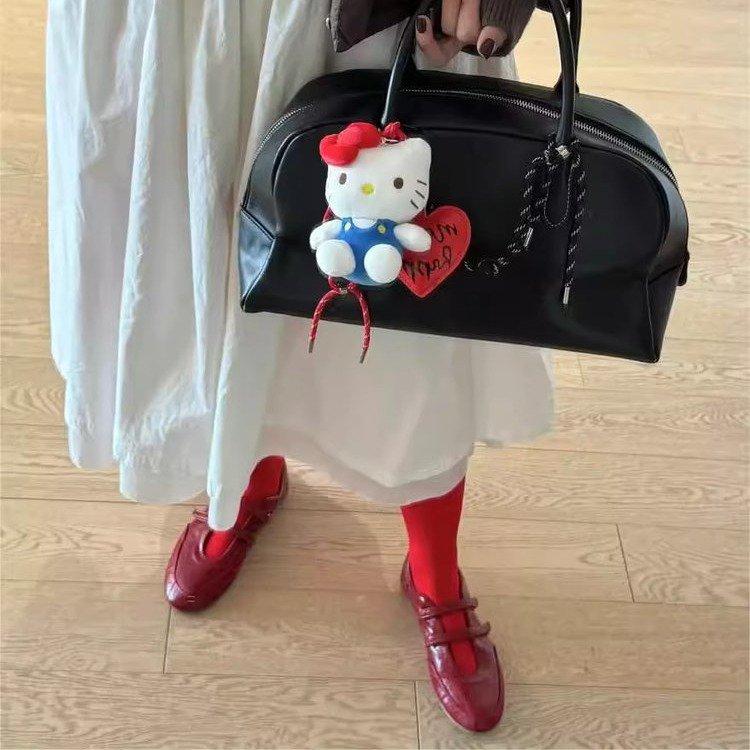 [Ushilai] Retro red ballet shoes for women's spring 2025 new Velcro round head casual flats