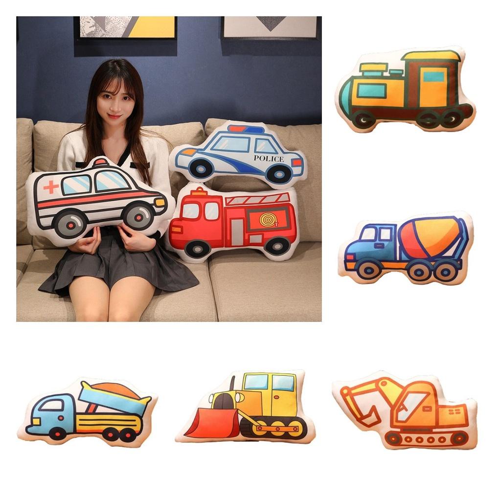 Roztomilý kreslený polštářek ve tvaru auta plyšová hračka pro děti Včetně hasičských aut a policejních aut