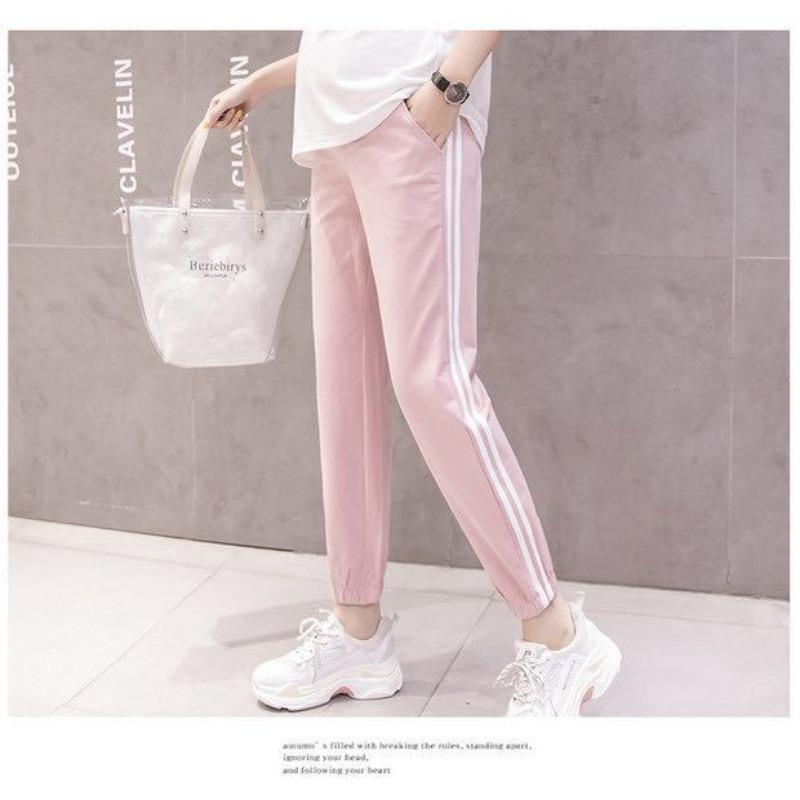 

Брюки для беременных с поддержкой живота летние тонкие брюки длиной девять четвертей свободные повседневные брюки для беременных тонкая верхняя одежда защитные брюки девять четвертей лето XXXL розовый