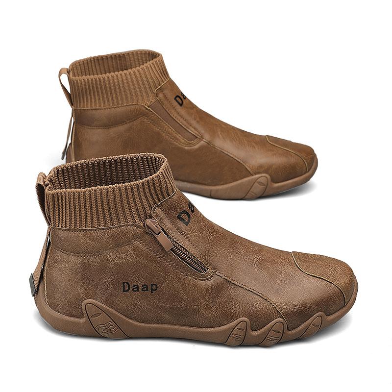 

Зимняя мужская повседневная обувь, роскошные мужские ботильоны с круглым носком, легкие слипоны для ходьбы, уличные водонепроницаемые мужские кроссовки с высоким верхом 41 коричневый