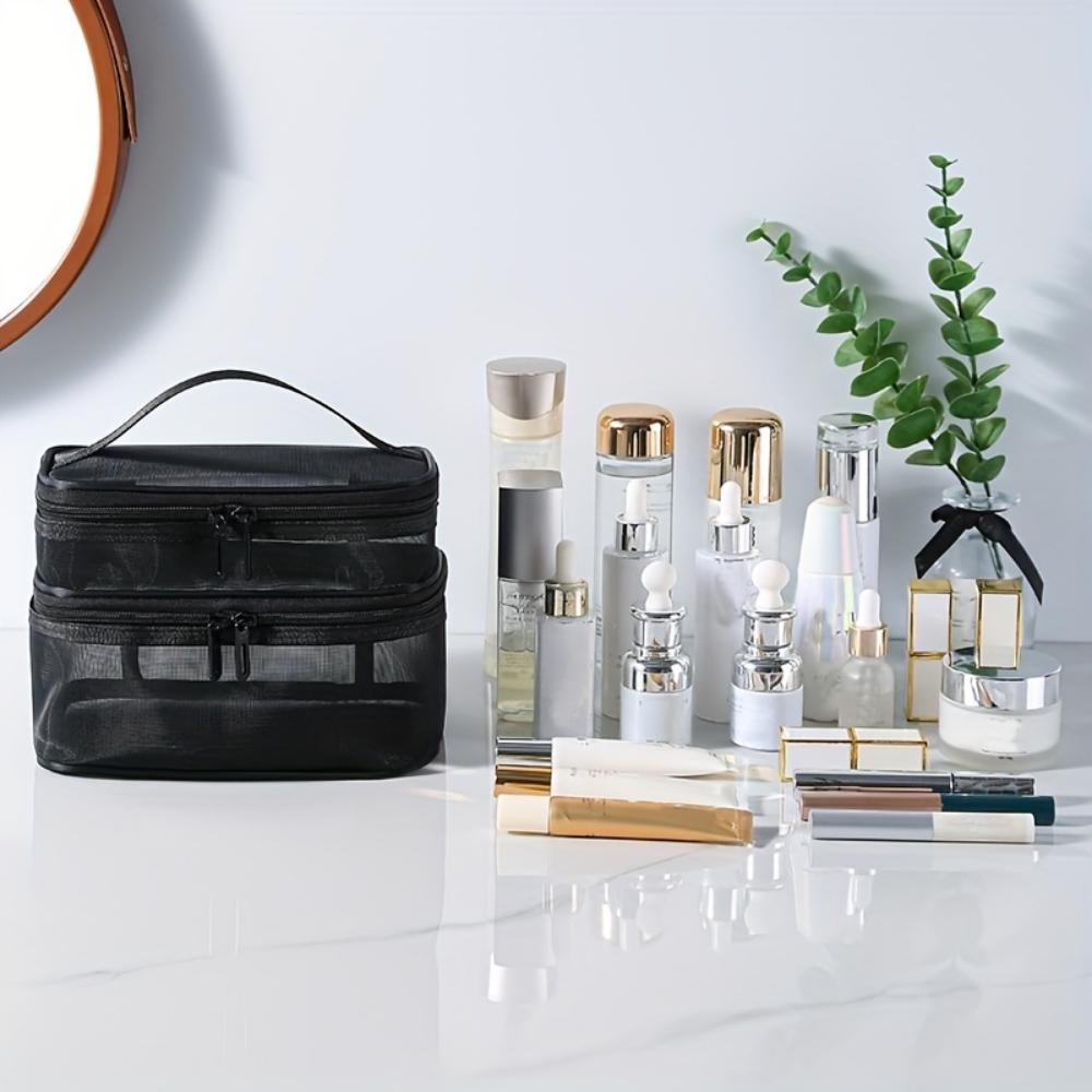 Dwupoziomowa kosmetyczka, toaletówka, podróżna siateczkowa kosmetyczka do przechowywania, pudełko kosmetyczne o dużej pojemności, kosmetyczka z uchwytem.