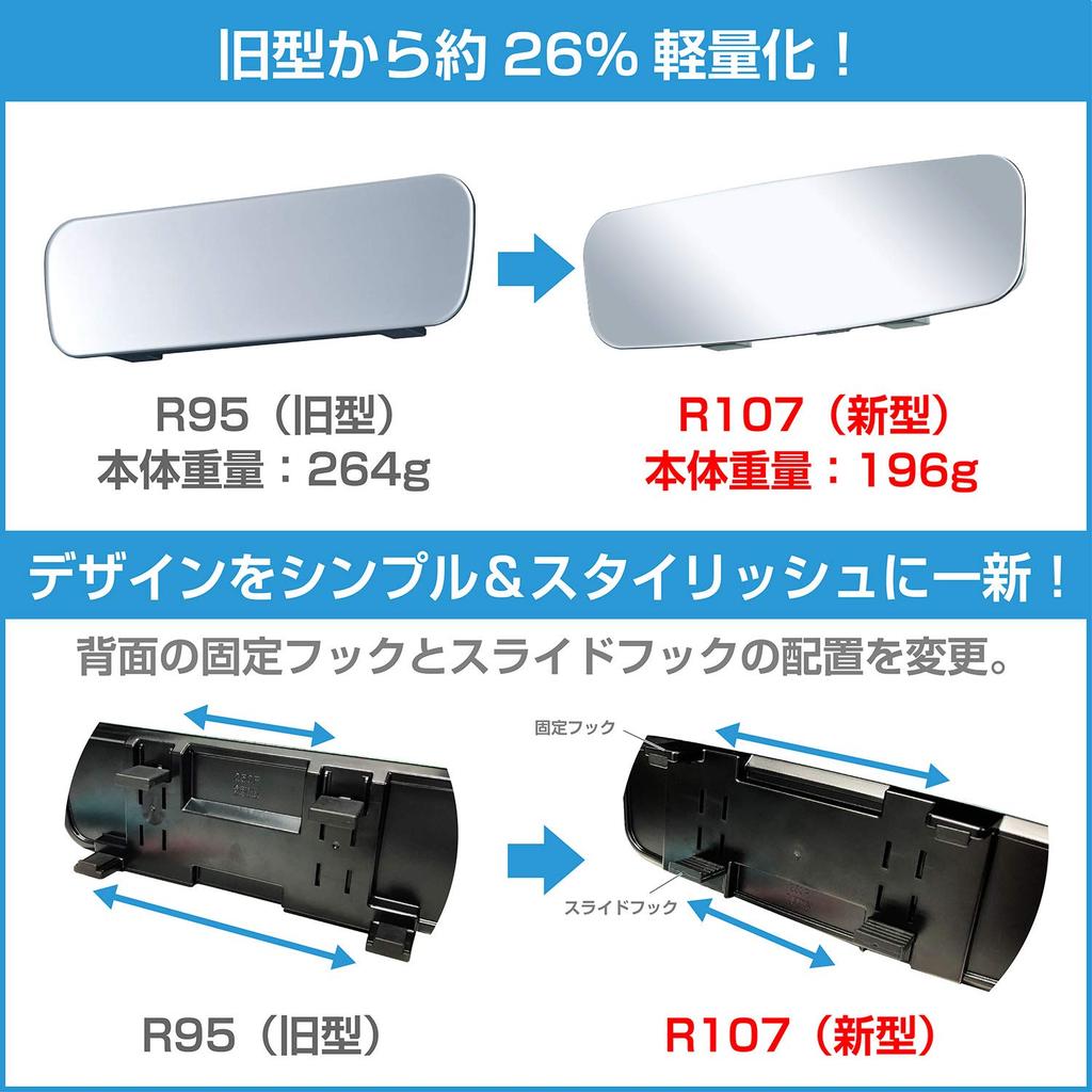 SEIWA Car Interior Accessories Frameless Rearview Flat Mirror R112 Mirror, Blue, 300mm,