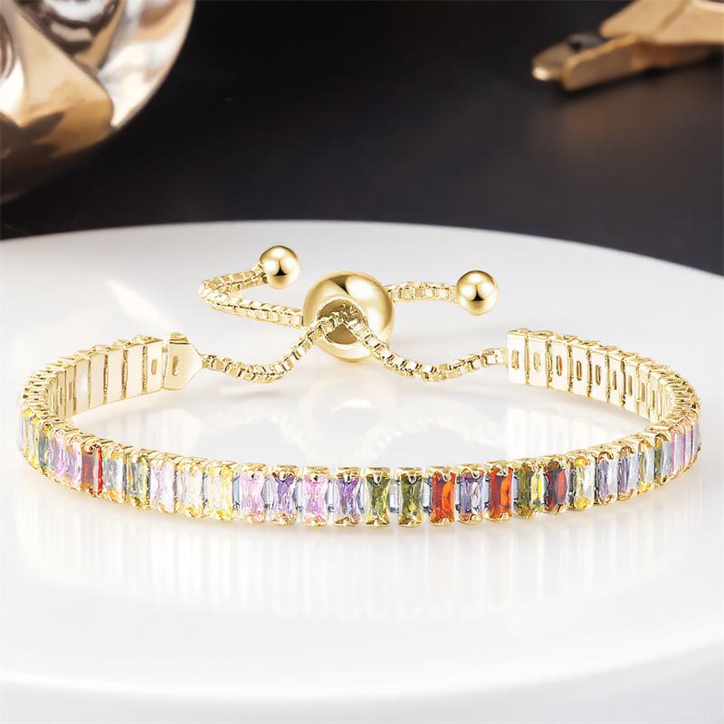 2x4mm Rectangle Stone Rainbow Crystal Multicolor Zircon Bracelets for Women Rose Gold Silver Color Chain Bracelet Bridal Jewelry