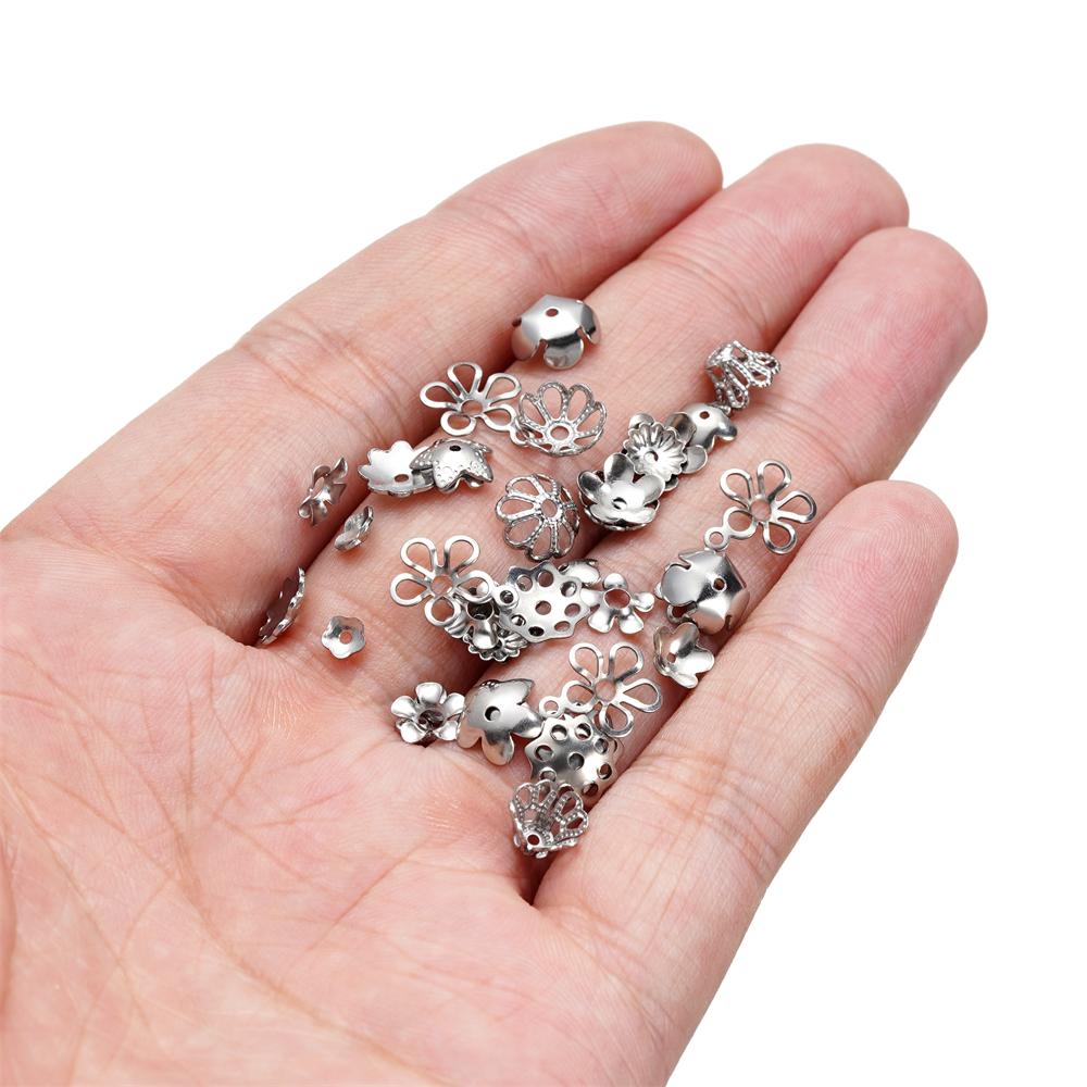 20/50Pcs/Pack Stainless Steel Flower Tree Leaf Round Beads Caps For Handmade DIY Jewelry Making Bracelet Necklace Accessories