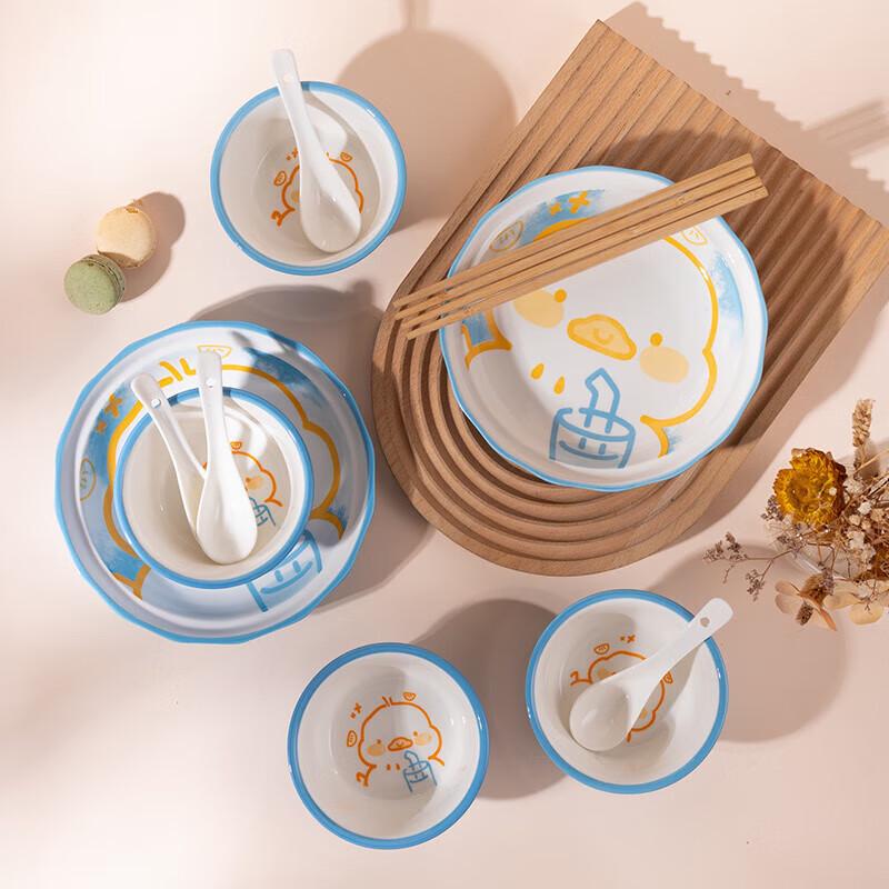 Zhishi Relaxed Duck 12-Piece Ceramic Kids Dinnerware Set