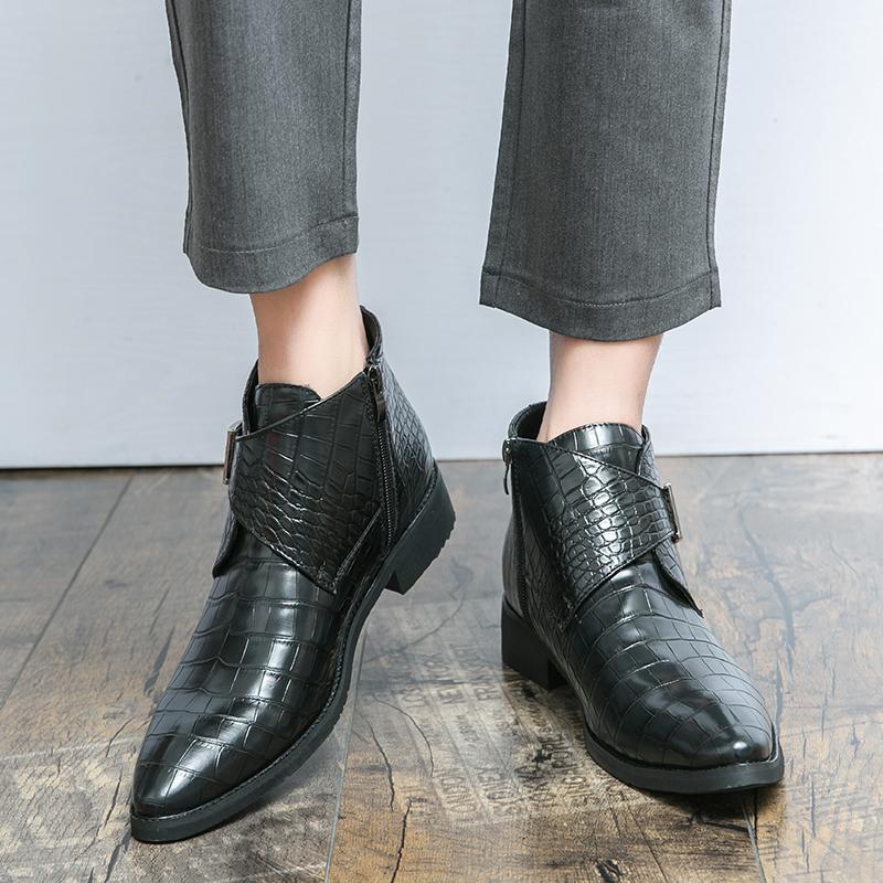 Fashion British Style Side Zipper Brown Chelsea Men's Boots Pointed High Top Business Leather Shoes Luxury Brand Mens Wedding Ankle Boot