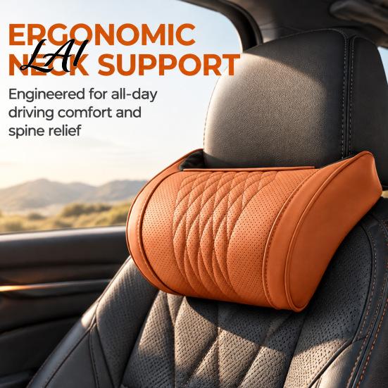 Washable PU Leather Neck Protector Memory Foam Car Pillow/Backrest Breathable Cover with Adjustable Auto Pad Elastic Strap Relieve Fatigue