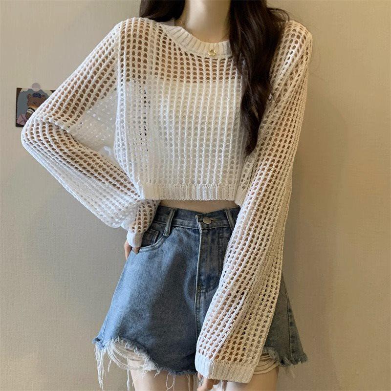 Women's 2025 Summer Knit Hollow Long-Sleeve Camisole Top