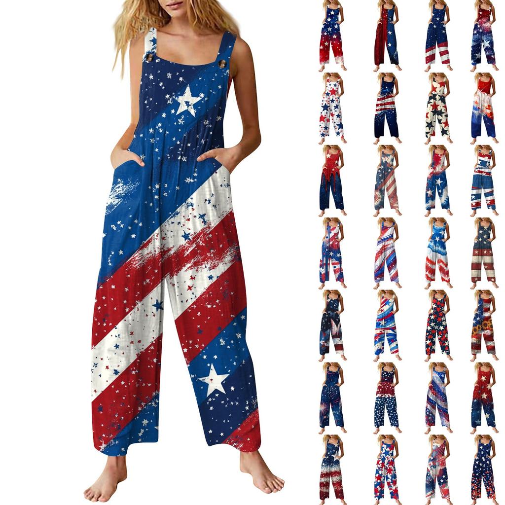 Women’s Casual Sleeveless Jumpsuit With Printed Jumpsuit, Fashionable And Loose Jumpsuit