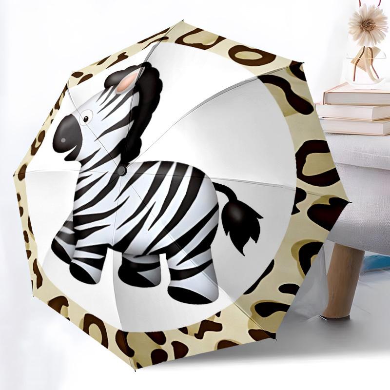 1pc Zebra Print Auto-Fold Umbrella with One-Touch Open/Close - 8 Reinforced Ribs for Windproof Stability, Yy251118264