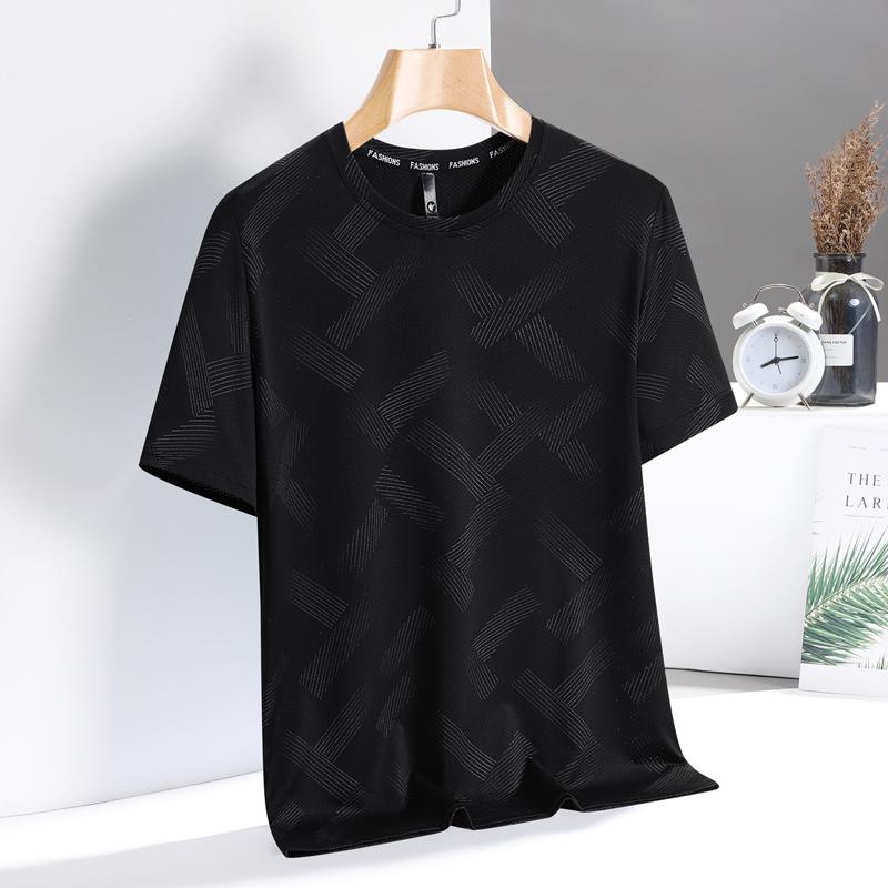 Short-sleeved Ice Silk Short-sleeved T-shirt Men's Thin Loose Quick-drying T-shirt Running Sports Elastic Men's Top Large Size