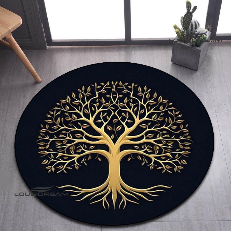 Tree of Life Retro Printed Round Carpet Living Room Bedroom Beautiful Carpet Non -slip Door Pad Floor Mats Birthday Gift