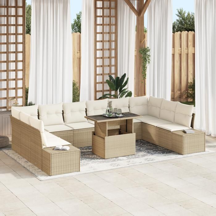 VidaXL Ensemble de canapé de jardin de 11 pièces avec coussins beige en poly rotin 3349257