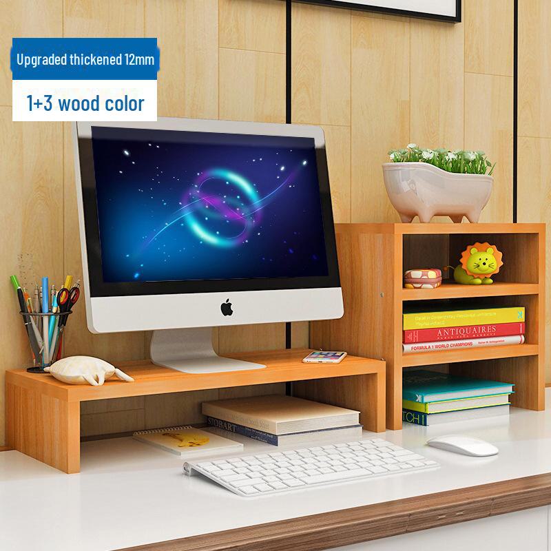 Desktop Monitor Stand with Drawer and Storage Shelf