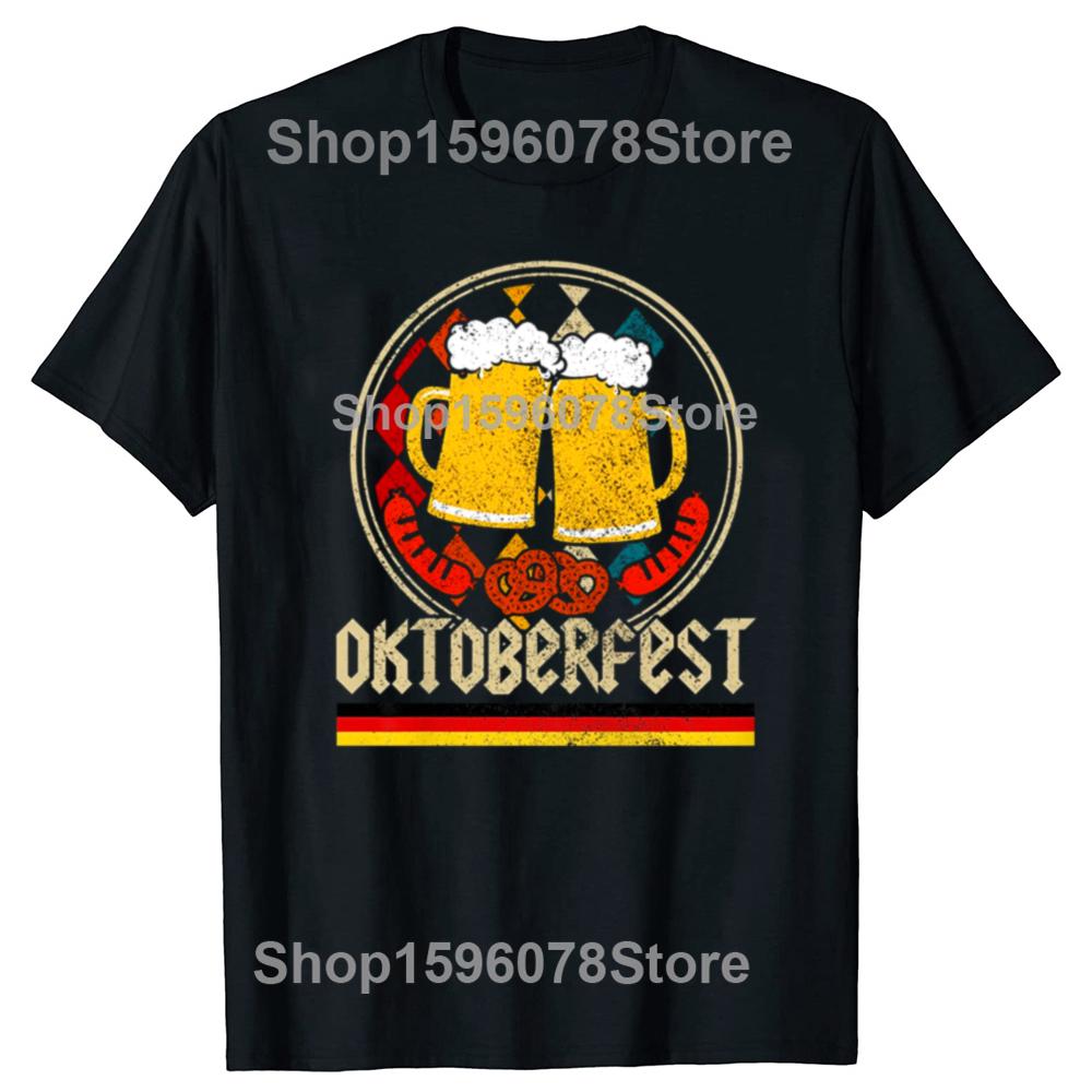 Oktoberfest Vintage Retro German Flag Munich Bavarian O-Neck Cotton T Shirt Men Women Casual Short Sleeve Tee Shirt