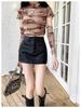 Women's Coffee-Colored PU Leather A-Line Mini Skirt, Petite, High-Waisted, Textured, Hip-Hugging, Autumn Style.