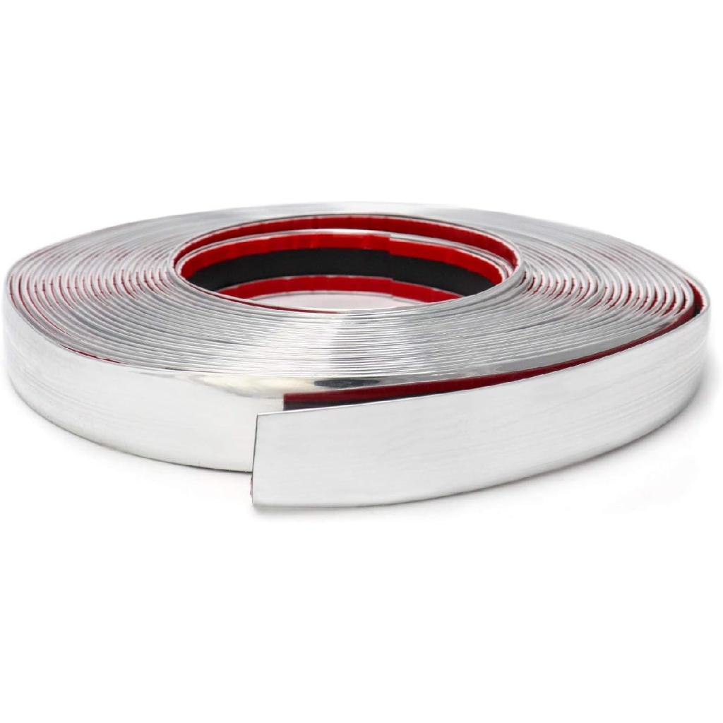 QWORK 1" Wide 40 Feet Chrome Molding Trim, Car Auto Truck Side Exterior Edge Lip Protect Sticker DIY Exterior Decoration For Bumper Door Guard