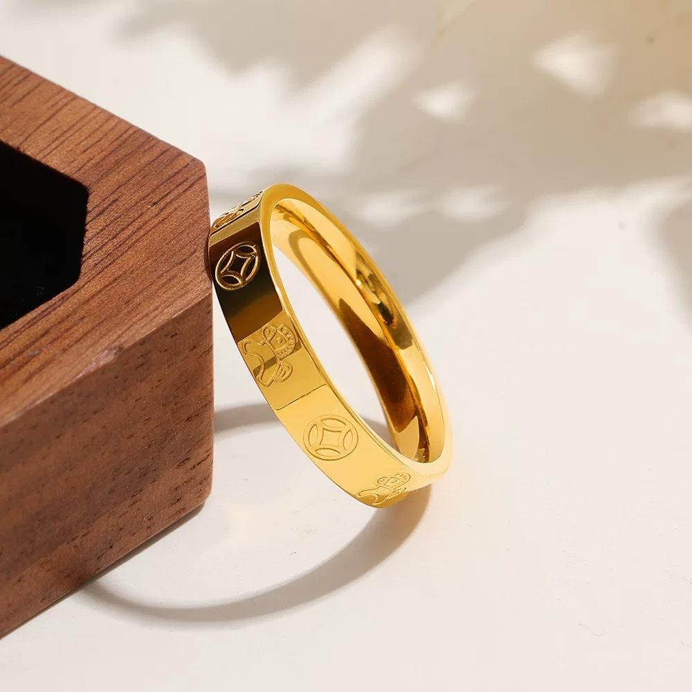4mm Get Rich Soon Flower Closed Ring Women 24K Gold AU999 - Premium Gold Texture, Low-key Luxury Charm
