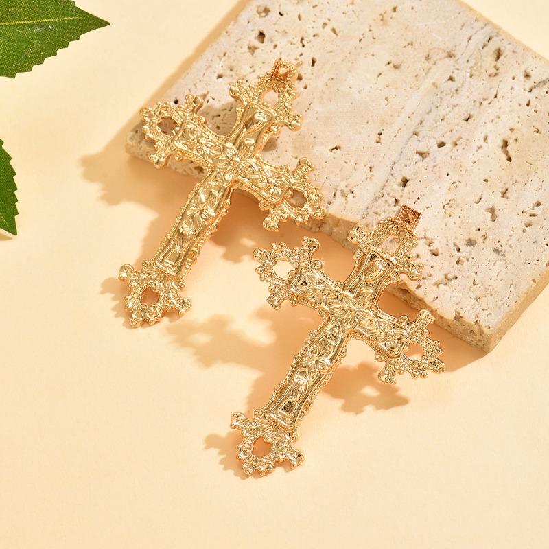 Metal cross earrings hot-selling alloy accessories women's fashion retro niche hollow flower earrings