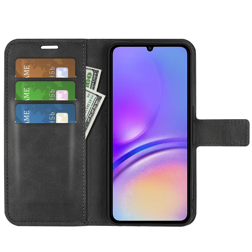 

For Samsung Galaxy A06 4G Stand Case Anti-Scratch Calf Texture Leather Phone Cover Black