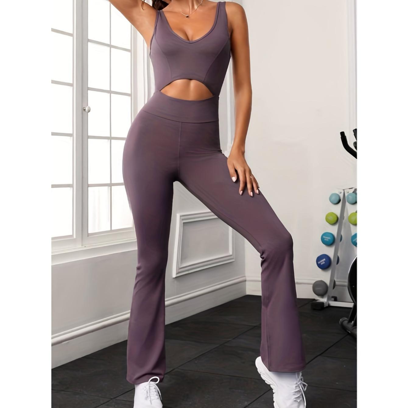 

Цельный комбинезон для фитнеса, женский однотонный боди, бесшовный комбинезон с открытой спиной, спортивная одежда для йоги L фиолетовый