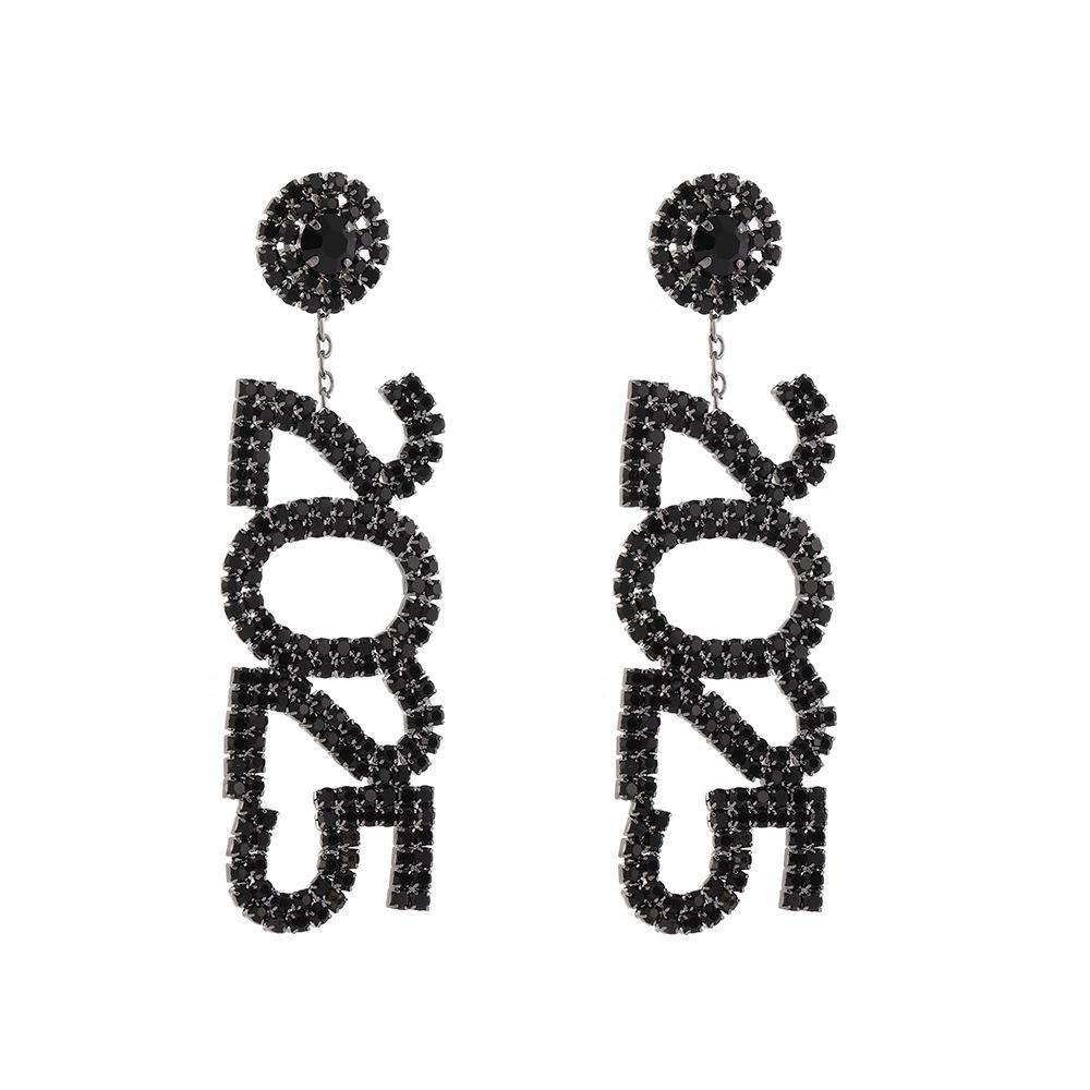 Exaggerated Rhinestone Tassel Earrings - Fashion European & American Style with Letter & Number Designs for Women