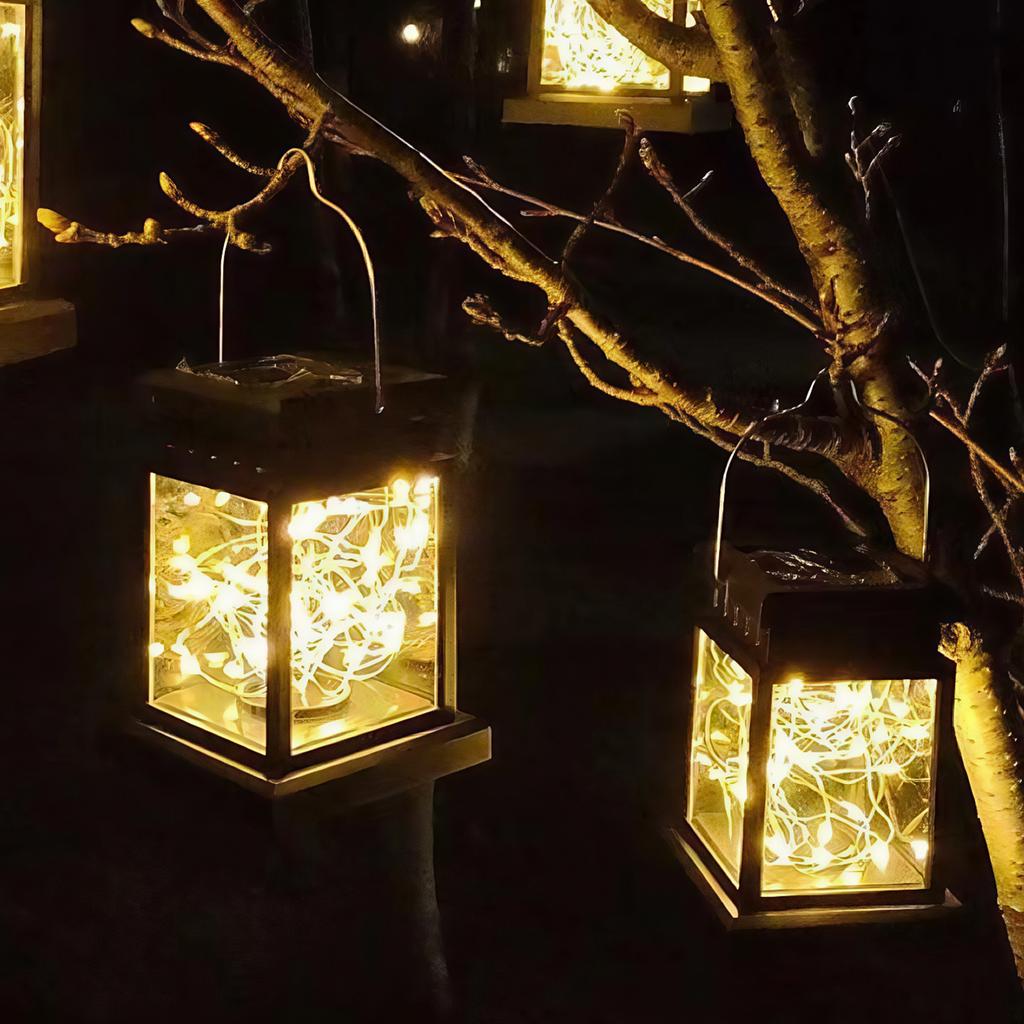 4pcs Metal Hanging Solar Lights Waterproof Outdoor Hanging Lantern Solar-Powered Light for Yard Patio Pathway Porch Garden Decor
