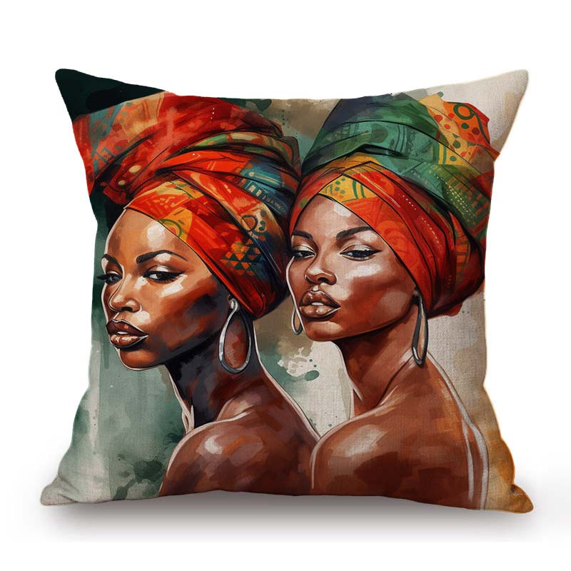 Beautiful African Girl Traditional Africa Costume Fashion Art Lady Oil Painting Ethnic Style Sofa Pillow Case Cushion Cover