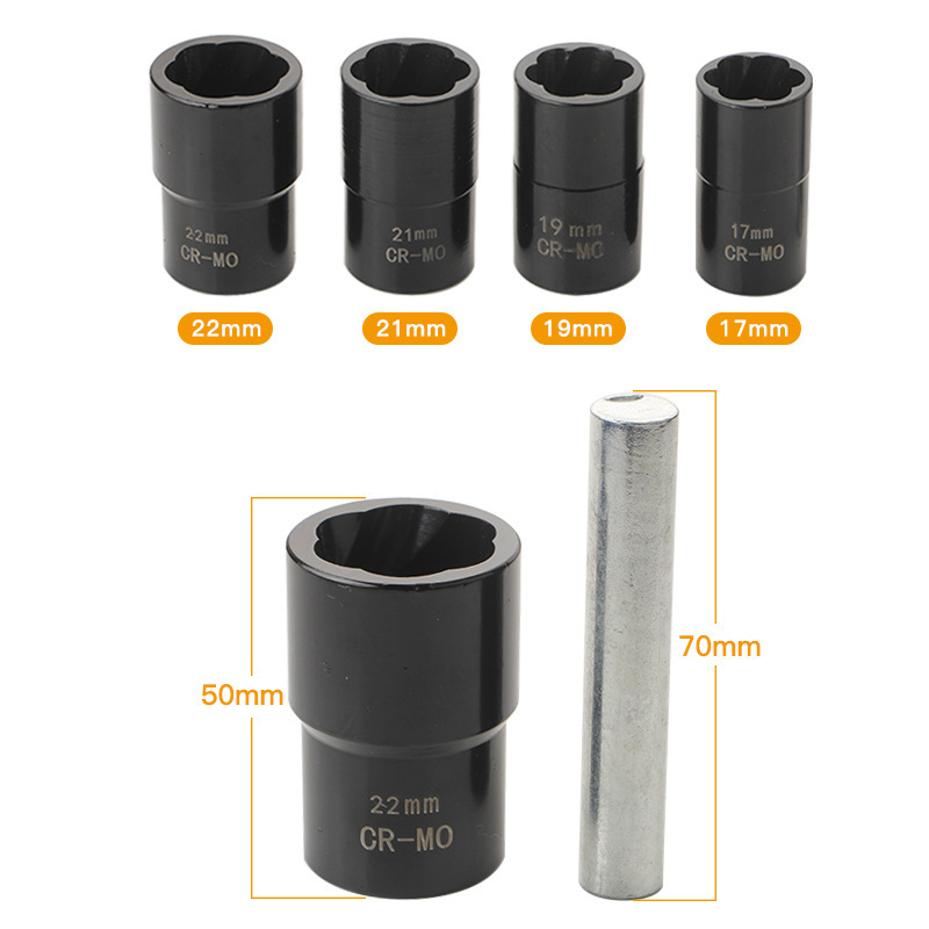 1Set Drive Impact Bolt Nut Removal Extractor Socket Tool Set 17mm 19mm 21mm 22mm Twist Socket Set Lug Nut Remover Extractor Tool