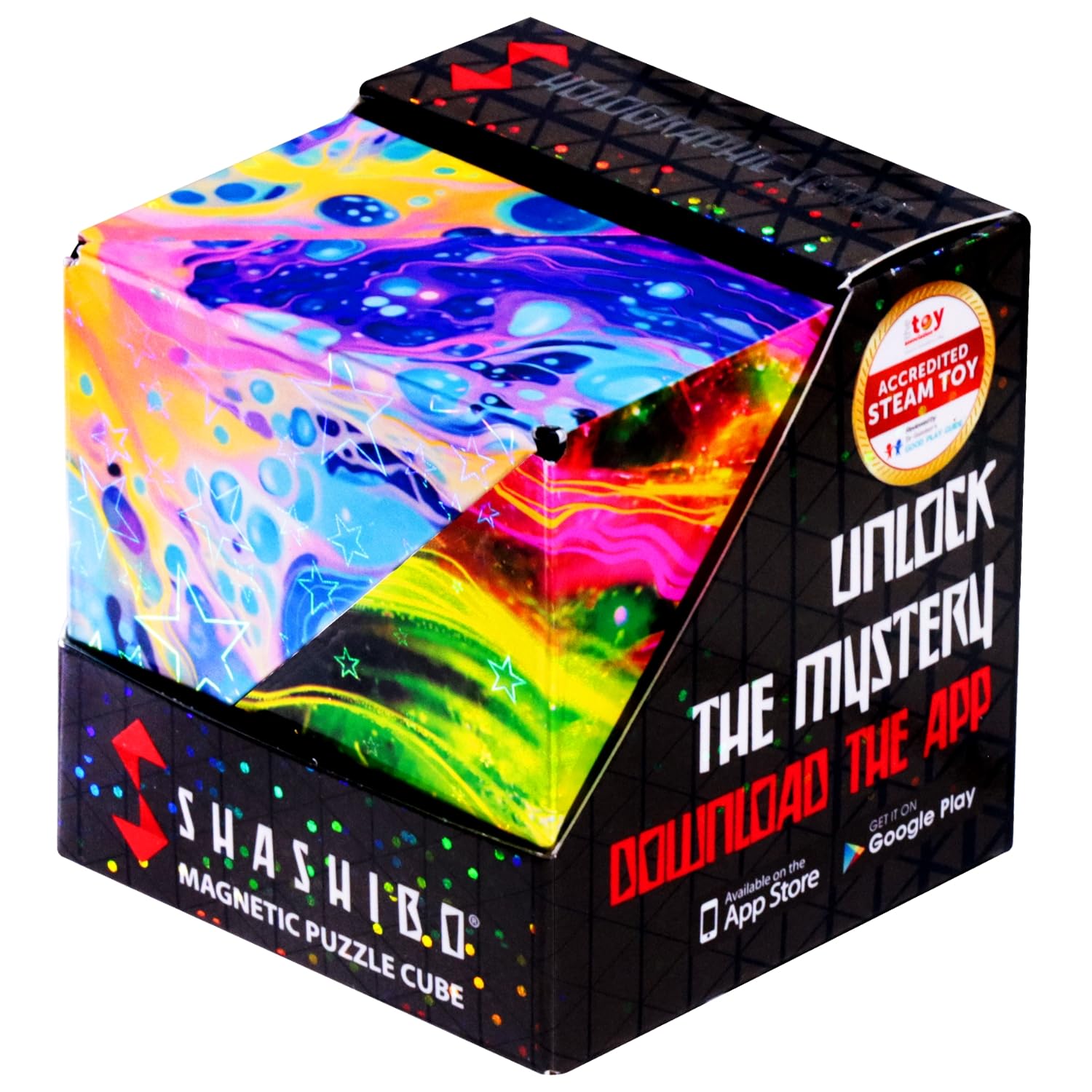 SHASHIBO Shape Shift Box patented fidget cube with 36 magnets Transforms into over 100 shapes - Award-winning, rare-earth - (Cosmos)